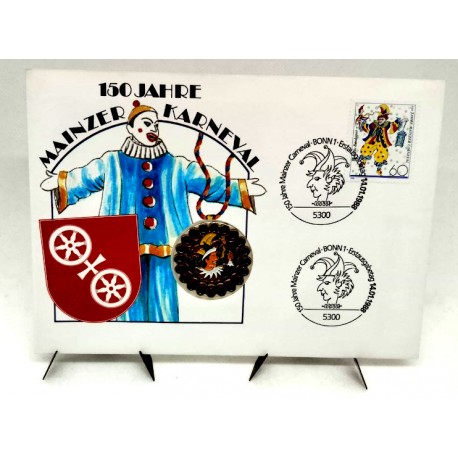 Alemania. 1988. Sobre Conmemorativo con Sello y Medalla (Nuevo) 150 Años Carnaval de Mainzer