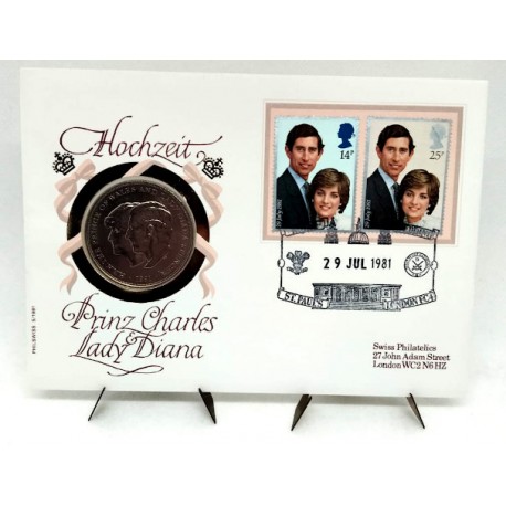 Gran Bretaña. 1981. Sobre Conmemorativo con Sellos y Moneda (Nuevo)