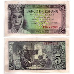 Estado Español. 1943. 5 Pesetas (EBC-) Serie F