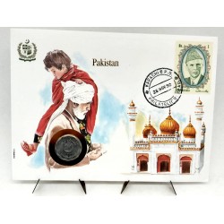 Pakistán. 1990. Sobre Conmemorativo con Sello y Moneda (Nuevo)