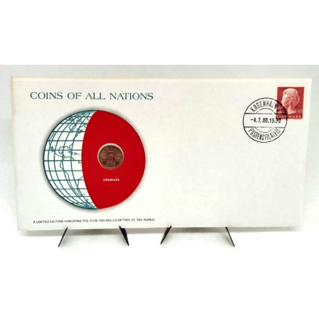 Dinamarca. 1980. Sobre Conmemorativo con Sello y Moneda (Nuevo)