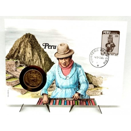 Perú. 1985. Sobre Conmemorativo con Sello y Moneda (Nuevo)
