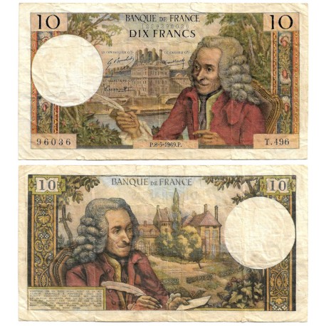 (147c) Francia. 1969. 10 Francs (BC) Roturas en márgenes
