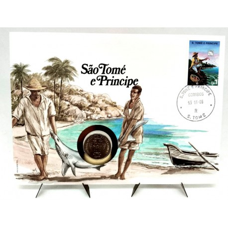 Santo Tomé y Principe. 1986. Sobre Conmemorativo con Sello y Moneda (Nuevo)