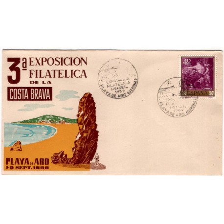 Sobre Primer Día. España. 1959. Playa de Aro. 3a Exposición Filatélica de la Costa Brava (Nuevo)