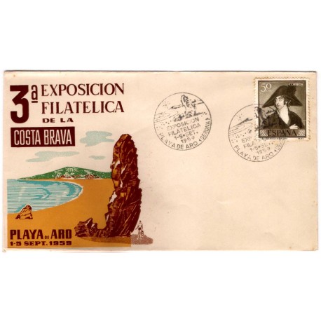 Sobre Primer Día. España. 1959. Playa de Aro. 3a Exposición Filatélica de la Costa Brava (Nuevo)