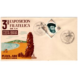 Sobre Primer Día. España. 1959. Playa de Aro. 3a Exposición Filatélica de la Costa Brava (Nuevo)