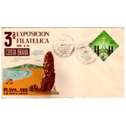 Sobre Primer Día. España. 1959. Playa de Aro. 3a Exposición Filatélica de la Costa Brava (Nuevo)