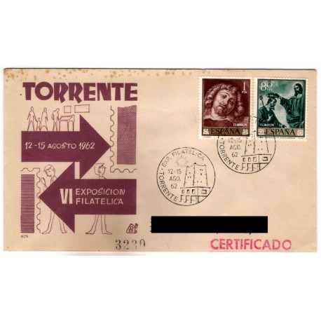 Sobre Primer Día. España. 1962. Torrente. VI Exposición Filatélica (Nuevo)