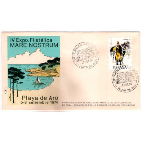 Sobre Primer Día. España. 1974. Playa de Aro. IV Exposición Filatélica (Nuevo)