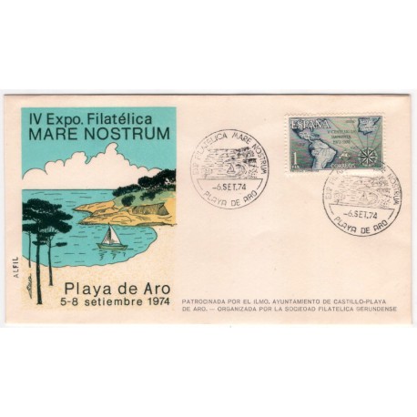 Sobre Primer Día. España. 1974. Playa de Aro. IV Exposición Filatélica (Nuevo)
