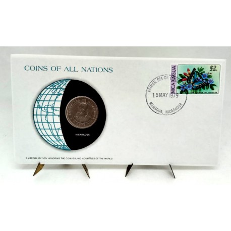 Nicaragua. 1979. Sobre Conmemorativo con Sello y Moneda (Nuevo)