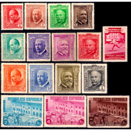 (695 a 710) 1935. Serie Completa. XL Aniv. Asociación de la Prensa (Nuevo, con marcas de fijasellos)