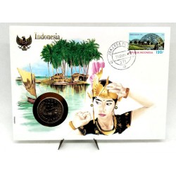 Indonesia. 1989. Sobre Conmemorativo con Sello y Moneda (Nuevo)