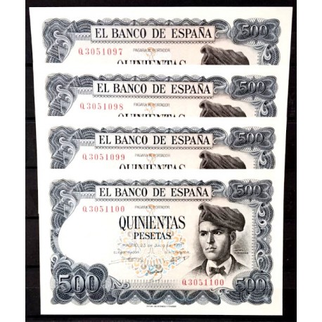 Estado Español. 1971. Lote de 4 Billetes de 500 Pesetas (SC) Serie Q