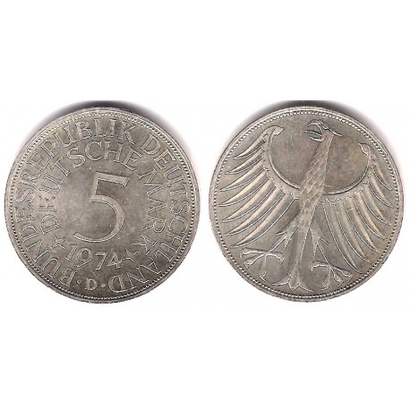 (112.1) Alemania. 1974(D). 5 Mark (SC) (Plata)