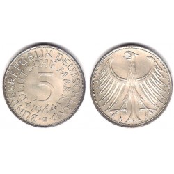 (112.1) Alemania. 1964(G). 5 Mark (SC) (Plata)