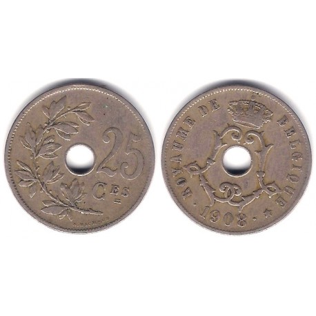 (62) Bélgica. 1908. 25 Céntimos (BC)