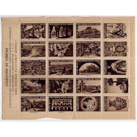 Manresa. 1947. Viñetas Conmemorativas. Primer Congreso Filatélico (Nuevo) 1a Serie