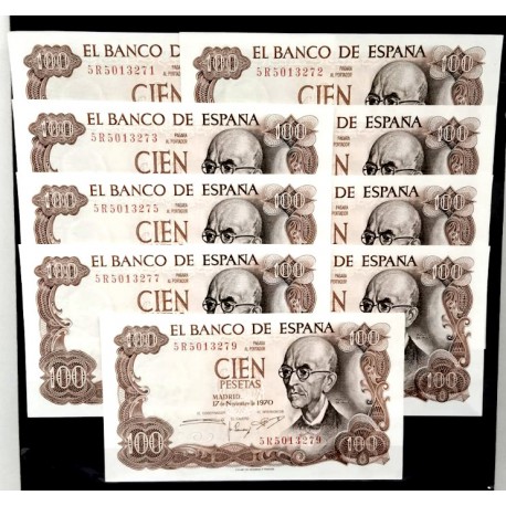 Estado Español. 1970. Lote de 9 Billetes de 100 PEsetas (EBC/EBC+)