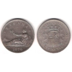 Gobierno Provisional. 1870*(18-74). 2 Pesetas (MBC+) (Plata) Ceca de Madrid DE-M