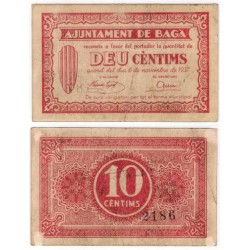 Bagà. 1937. 10 Céntimos (MBC-) Leves roturas en reverso