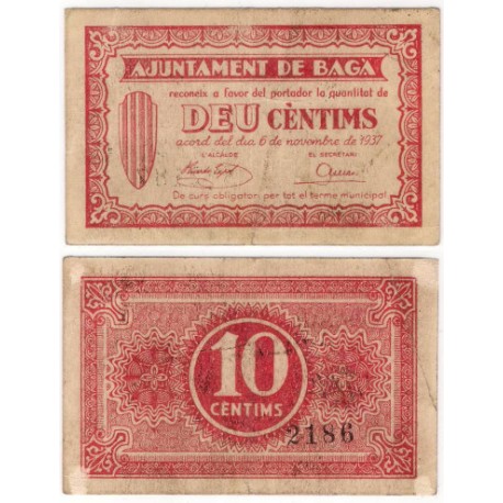 Bagà. 1937. 10 Céntimos (MBC-) Leves roturas en reverso