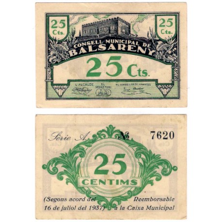 Balsareny. 1937. 25 Céntimos (MBC+)
