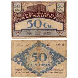 Balsareny. 1937. 50 Céntimos (BC) Roturas en doblez central