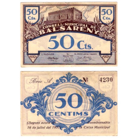 Balsareny. 1937. 50 Céntimos (MBC) Manchas