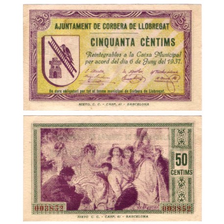 Corbera de Llobregat. 1937. 50 Céntimos (SC)