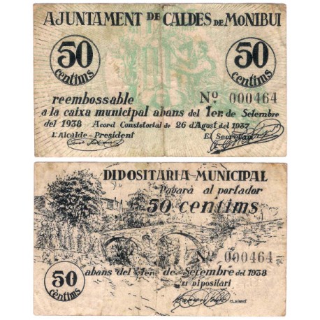 Caldes de Montbui. 1937. 50 Céntimos (BC+)