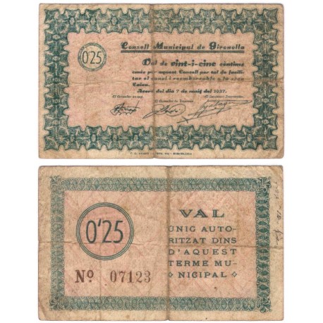 Gironella. 1937. 25 Céntimos (BC/BC+)