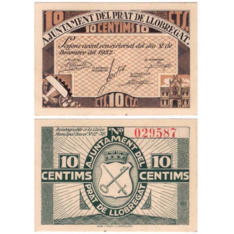 Prat de Llobregat. 1937. 10 Céntimos (SC)