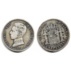 Alfonso XIII. 1904*(19-04). 1 Peseta (BC/BC+) (Plata) Ceca de Madrid SM-V