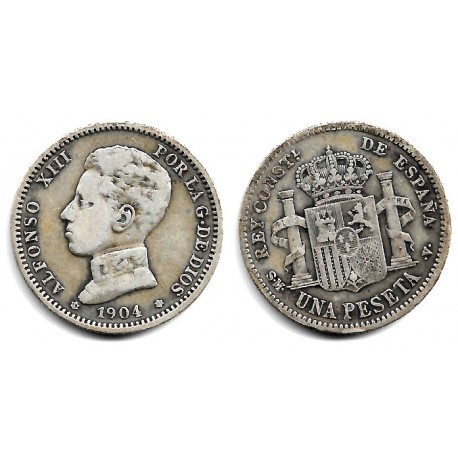 Alfonso XIII. 1904*(19-04). 1 Peseta (BC/BC+) (Plata) Ceca de Madrid SM-V