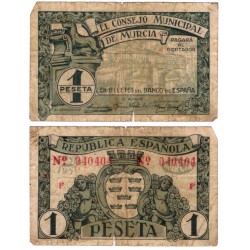 Murcia. 1937. 1 Peseta (BC) Roturas