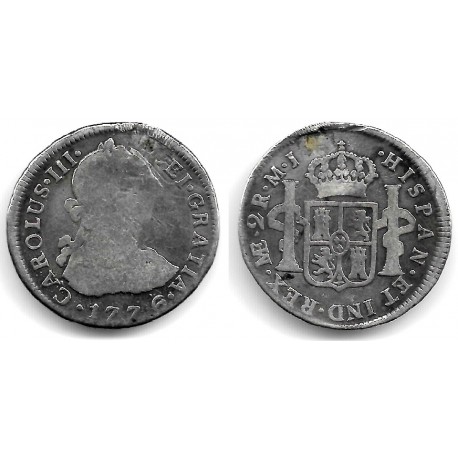 Carlos III. 1776. 2 Reales (BC) (Plata) Ceca de Lima MJ. Agujereada y sellada