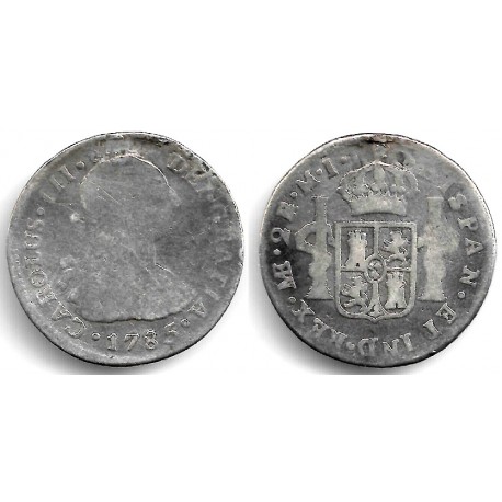 Carlos III. 1785. 2 Reales (RC+/BC-) (Plata) Ceca de Lima MJ. Agujereada y sellada