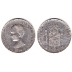 Alfonso XIII. 1889*(18-89). 5 Pesetas (BC/BC+) (Plata) Ceca de Madrid MP-M