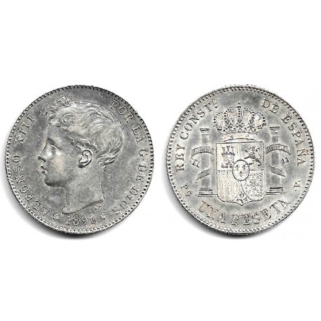 Alfonso XIII. 1896*(18-96). 1 Peseta (EBC) (Plata) Ceca de Madrid PG-V