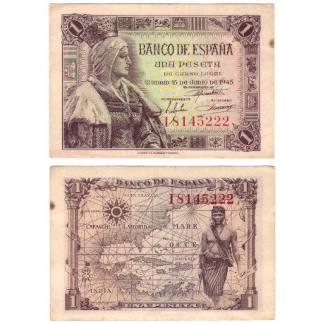 Estado Español. 1945. 1 Peseta (EBC/EBC-) Serie I. Mancha