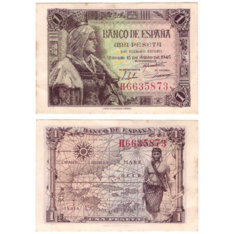 Estado Español. 1945. 1 Peseta (MBC+/EBC-) Serie H