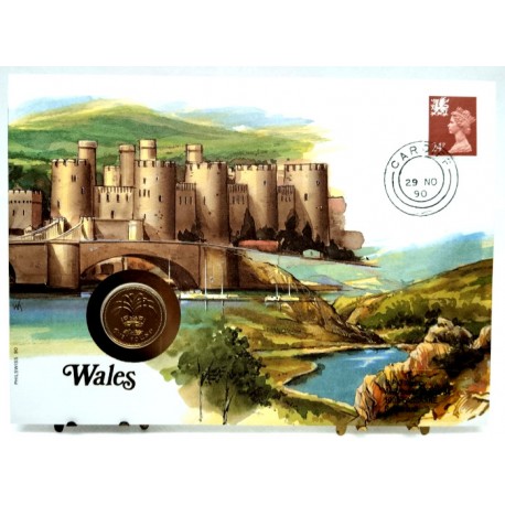 Gales. 1990. Sobre Conmemorativo con Sello y Moneda (Nuevo)