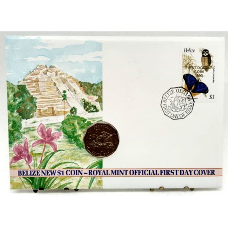 Belice. 1990. Sobre Conmemorativo con Sello y Moneda (Nuevo)