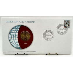 República Tunecina. 1978. Sobre Conmemorativo con Sello y Moneda (Nuevo)