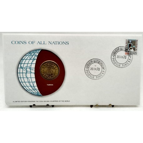 República Tunecina. 1978. Sobre Conmemorativo con Sello y Moneda (Nuevo)