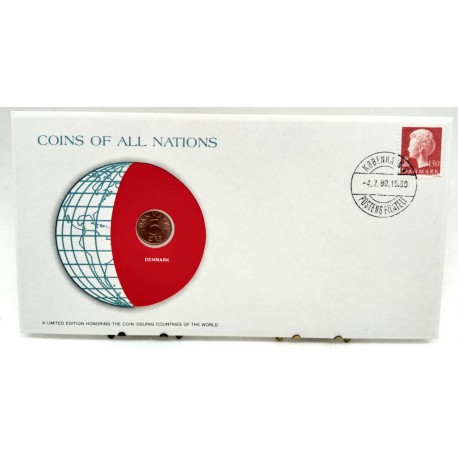 Dinamarca. 1980. Sobre Conmemorativo con Sello y Moneda (Nuevo)