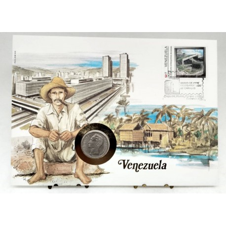 Venezuela. Sin Fecha. Sobre Conmemorativo con Sello y Moneda (Nuevo)