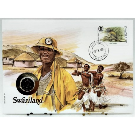 Suazilandia. 1989. Sobre Conmemorativo con Sello y Moneda (Nuevo)